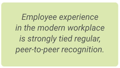 image with text - employee experience in the modern workplace is strongly tied regular, peer-to-peer recognition.