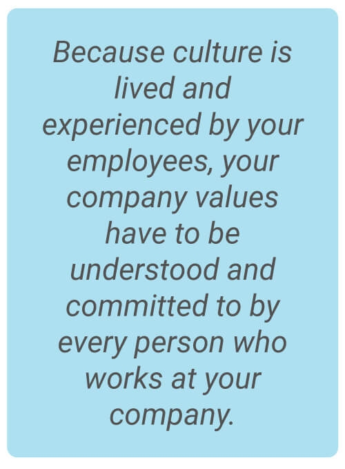 image with text - Because culture is lived and experienced by your employees, your company values have to be understood and committed to by every person who works at your company.
