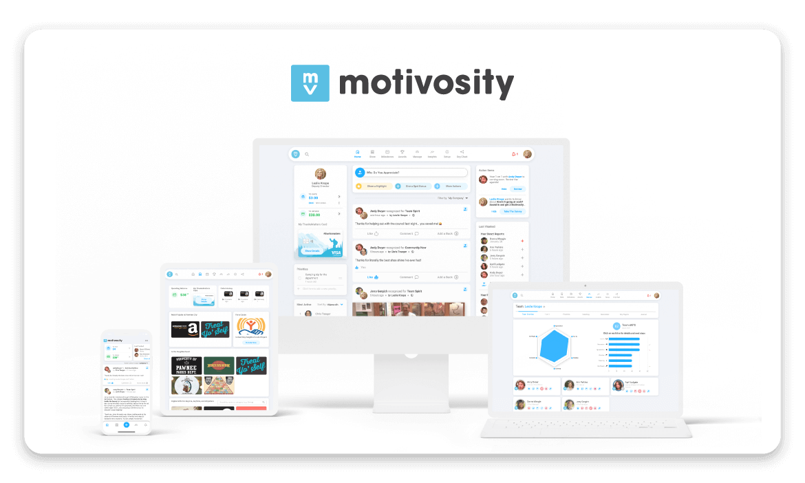 Image of Motivosity product dashboard on a desktop computer and phone.
