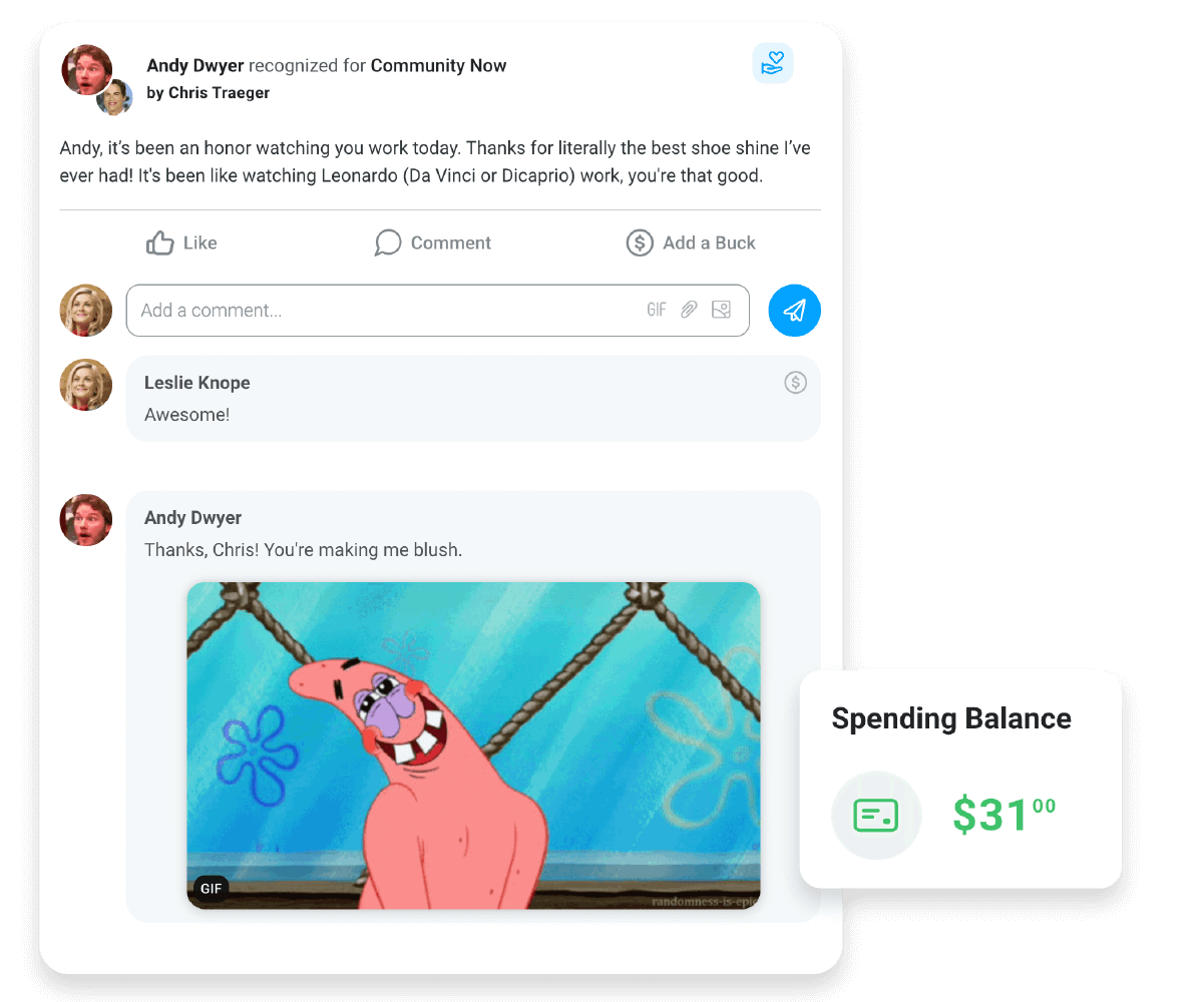 Image of a social recognition post within a peer to peer recognition program.