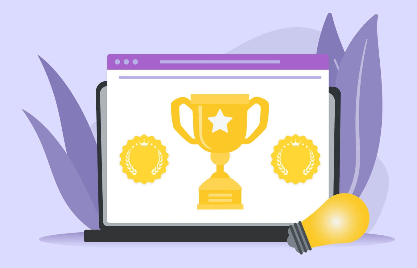 Illustration of a laptop screen with a trophy displayed on it.