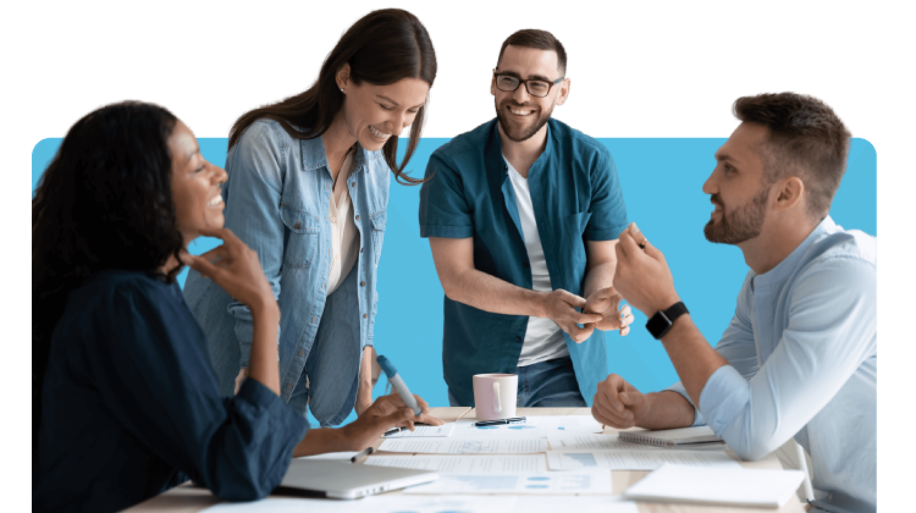 Image of employee smiling because their organization used an employee engagement platform.