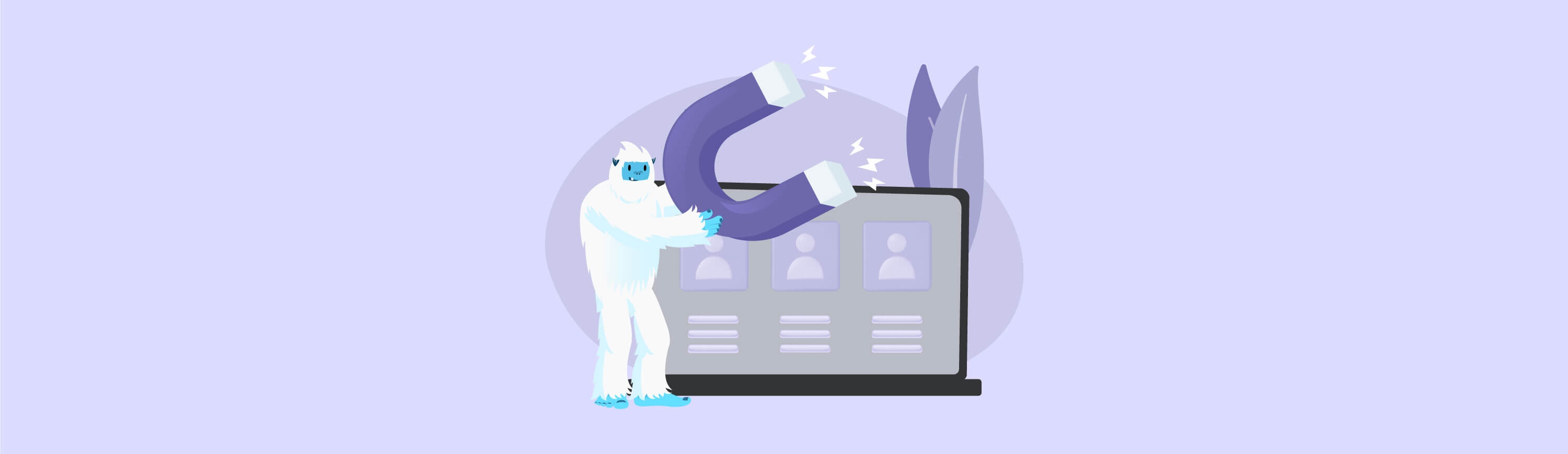 Illustration of Carl the yeti holding a giant magnet representing workplace retention.