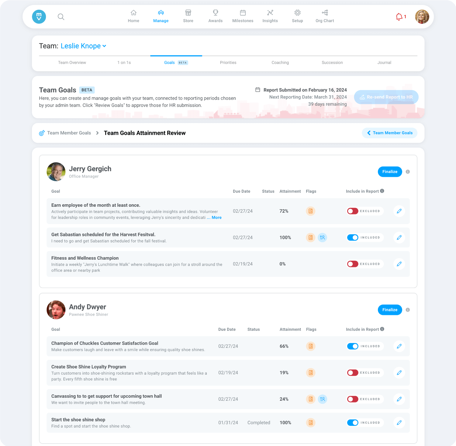 Image of the Motivosity team goals dashboard.