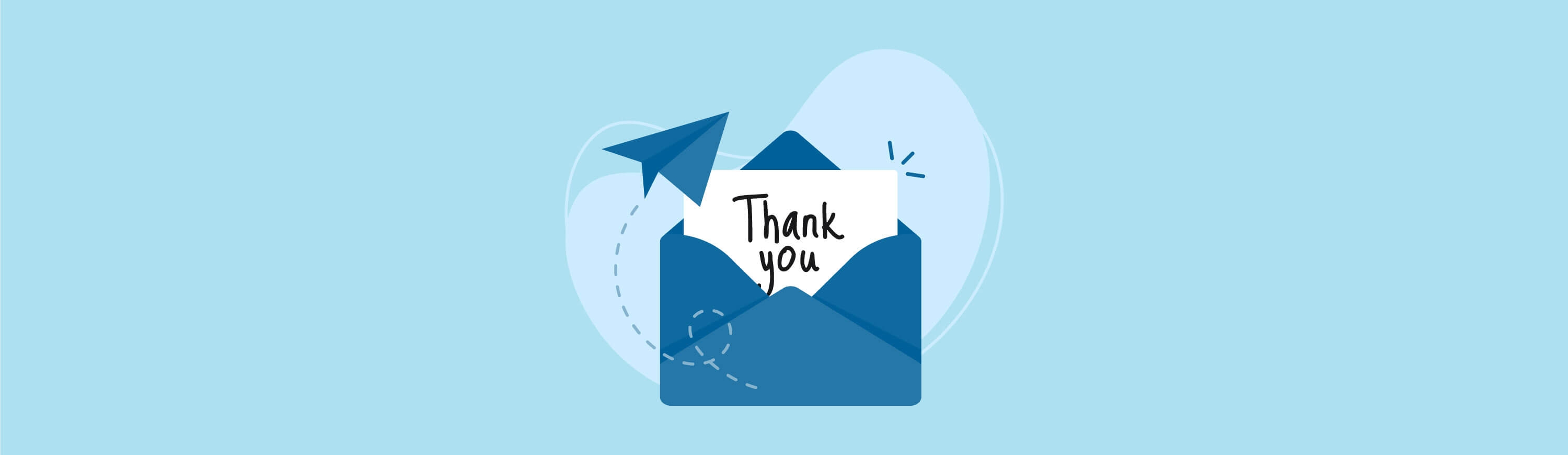 Illustration of an envelope with a thank you note sticking out of it.