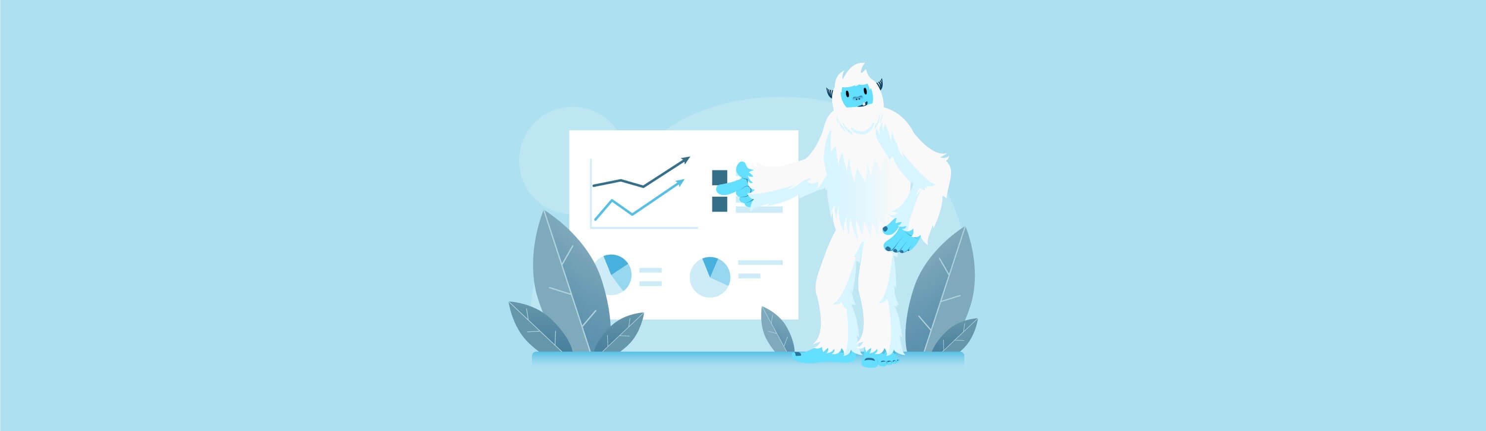 Illustration of Carl the yeti laying in a hammock on a laptop with a plant next to him.