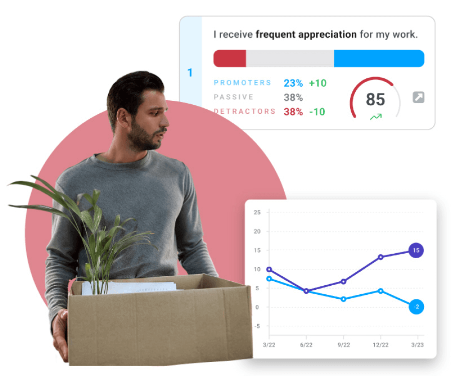 Image of a man holding a box with his desk belongings, unhappy and resigning from work.