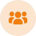 An orange icon showing a group of people, demonstrating workplace connection.